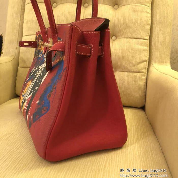 HERMES愛馬仕 Birkin鉑金包 頂級蕾絲拼接皮 Togo彩繪 完美手工 時尚手提包  Ama1041